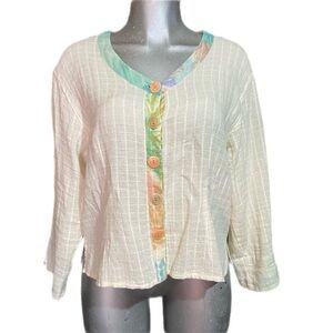 Winter Sun Pastel Gauzy Button Up Top Women's Medium Boxy Lagenlook Coastal Boho